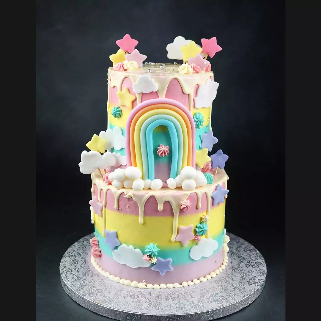 Rainbow Two Tier Cake - Cake Away | Premium and Custom Cake Shop in Dubai