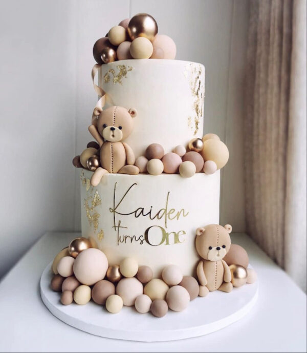 Two Tier Brown Teddy Bear Theme Cake