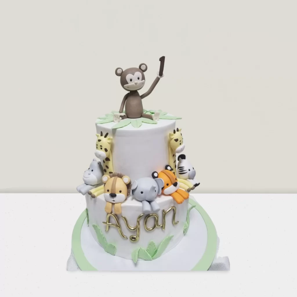 2 Tier Animal Cake with Monkey