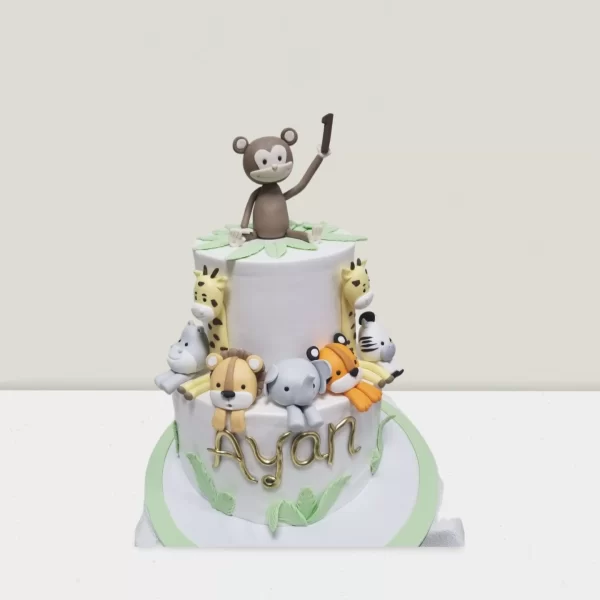 2 Tier Animal Cake with Monkey