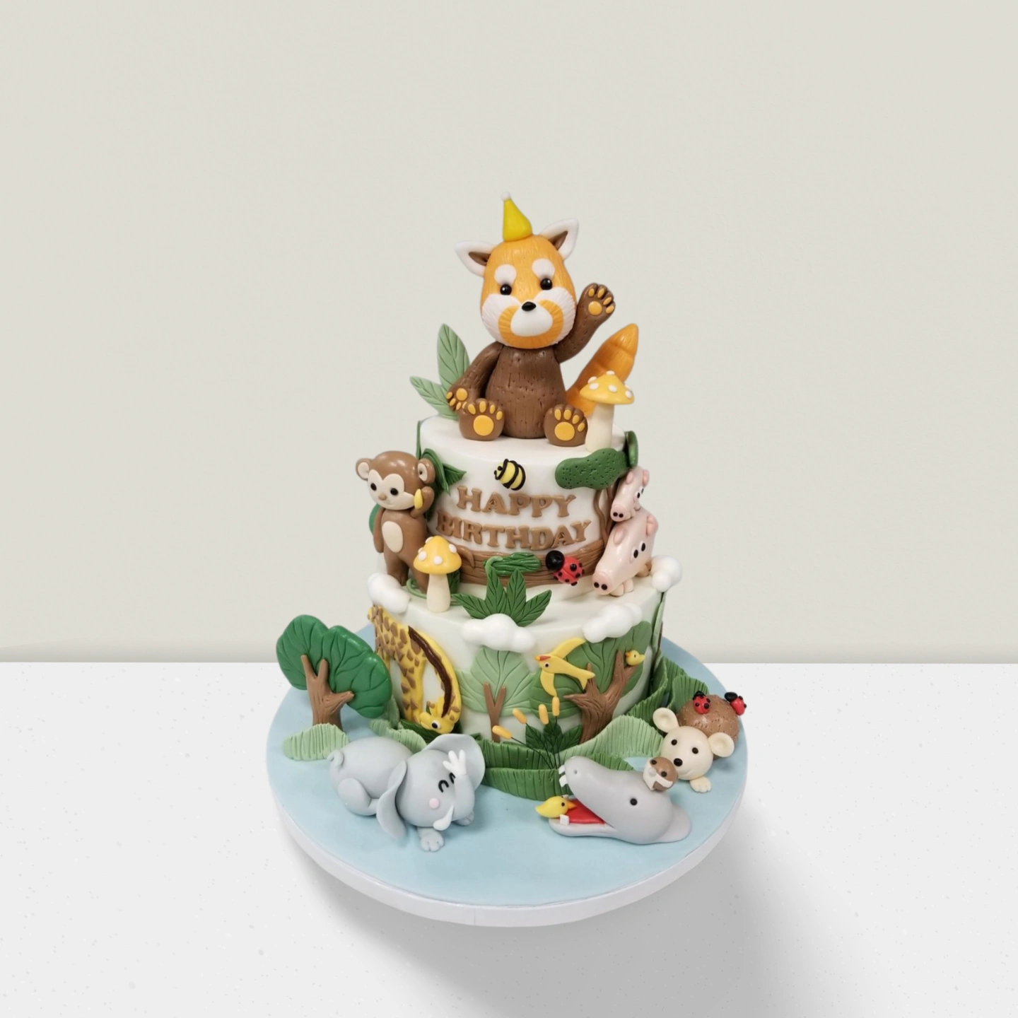 2 Tier Forest Jungle Animal Theme Cake – Roaring Adventure for Kids
