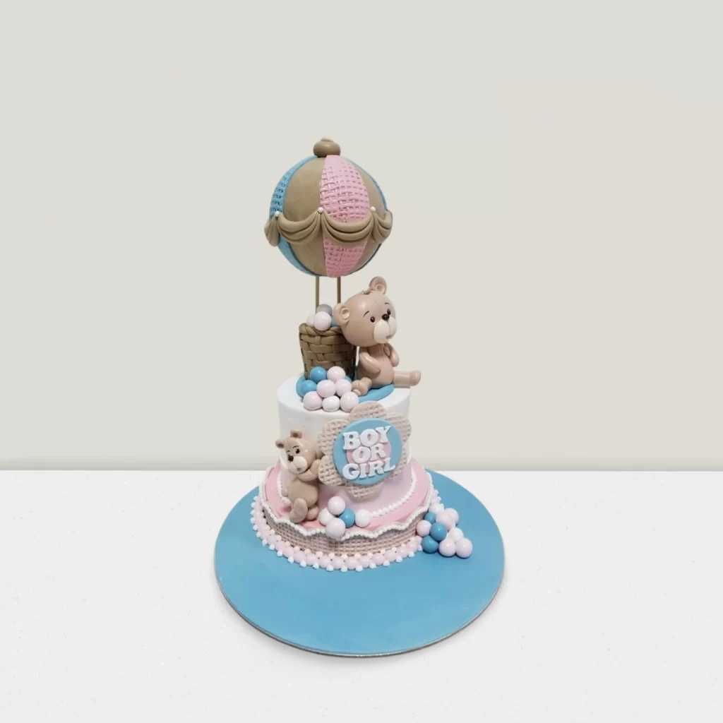 Bear Balloon Gender Reveal Cake - Adorable 2-Tier Cake for Gender Reveal Parties