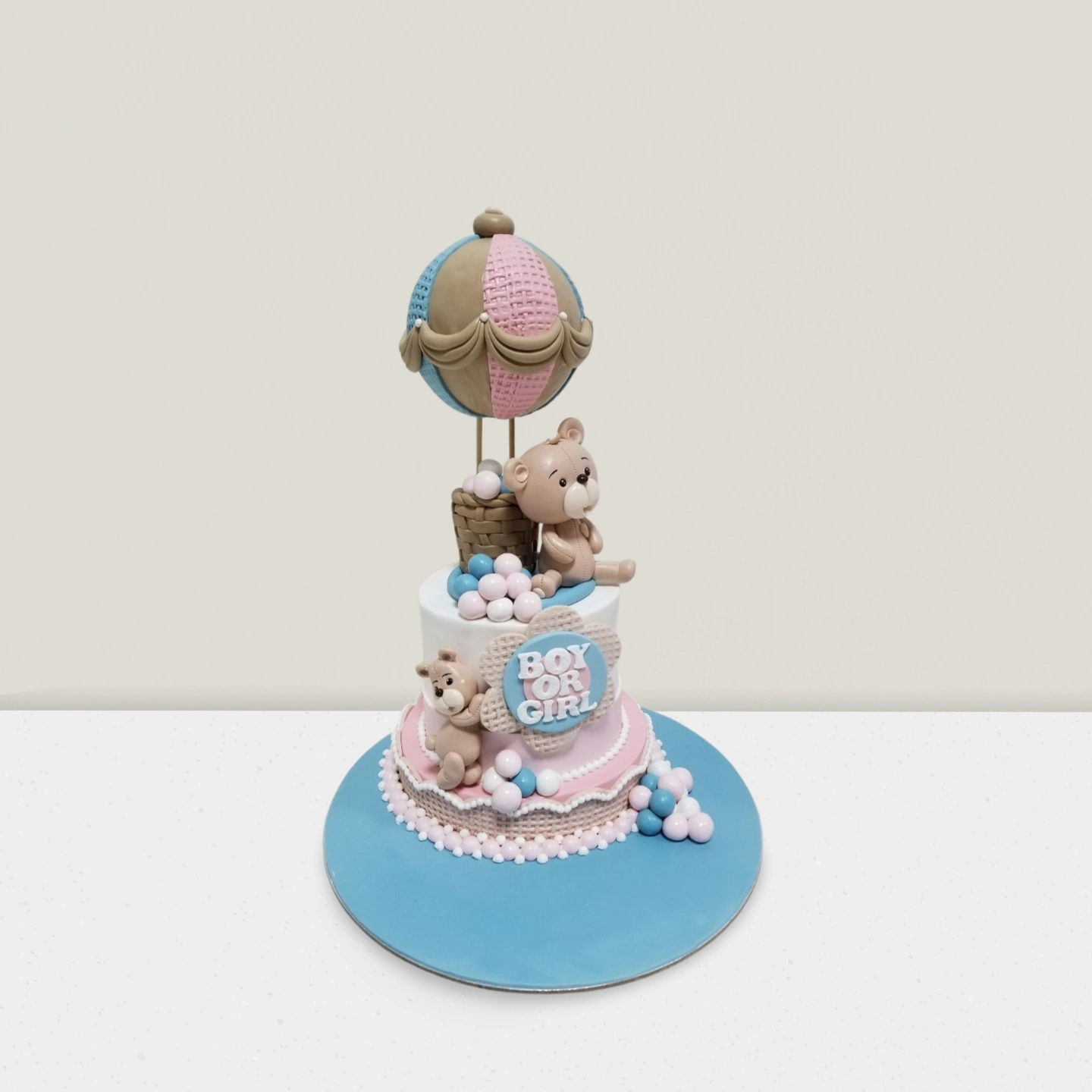 Bear Balloon Gender Reveal Cake - Adorable 2-Tier Cake for Gender Reveal Parties