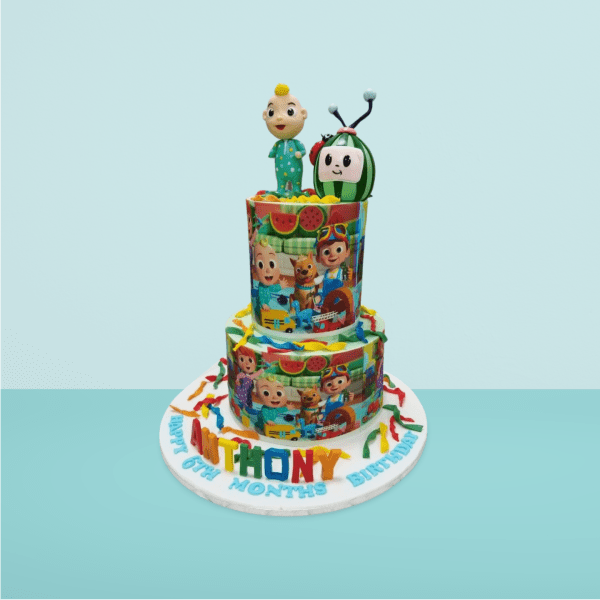 Cocomelon Photo Print Cake - 2-Tier Cartoon Theme for Kids