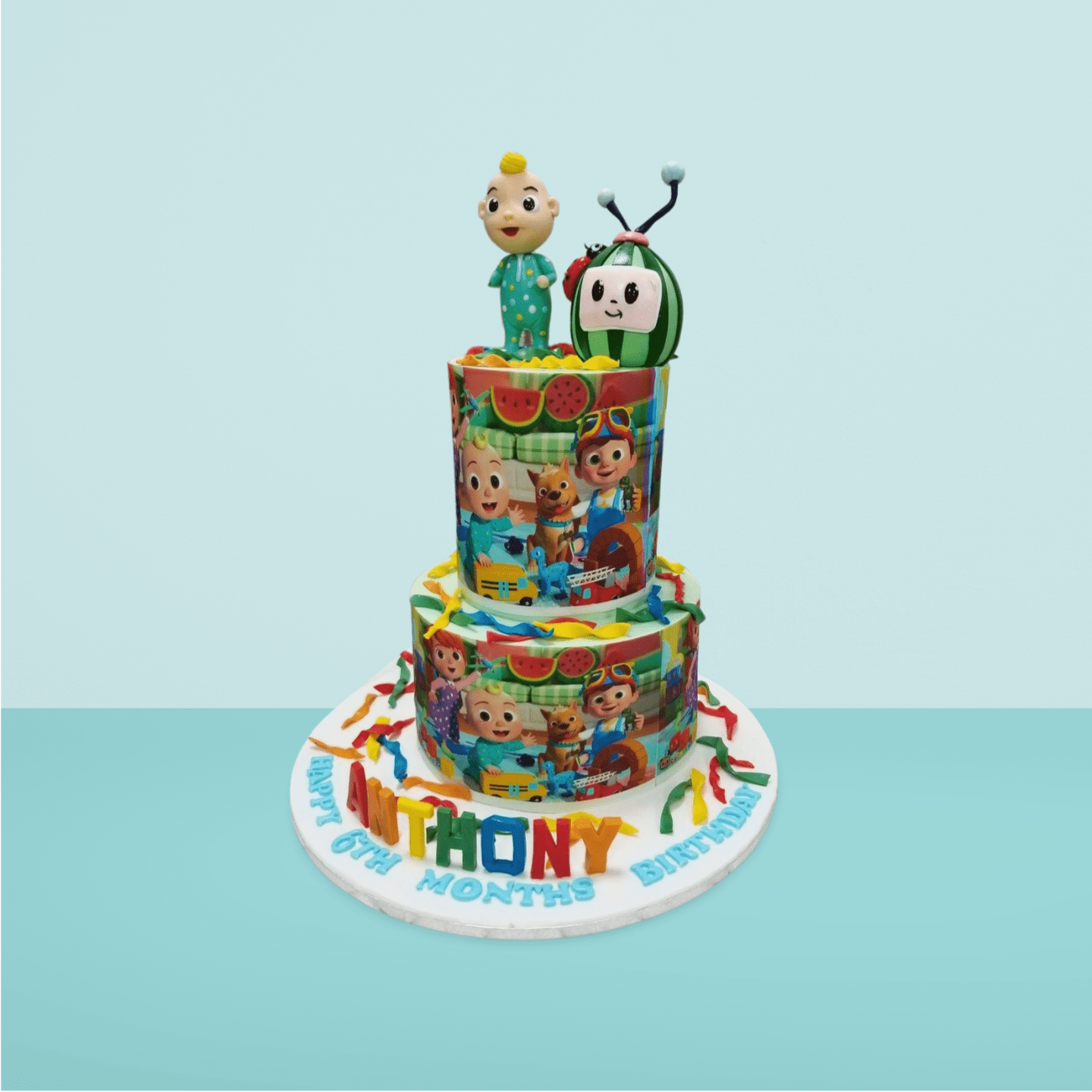 Cocomelon Photo Print Cake - 2-Tier Cartoon Theme for Kids