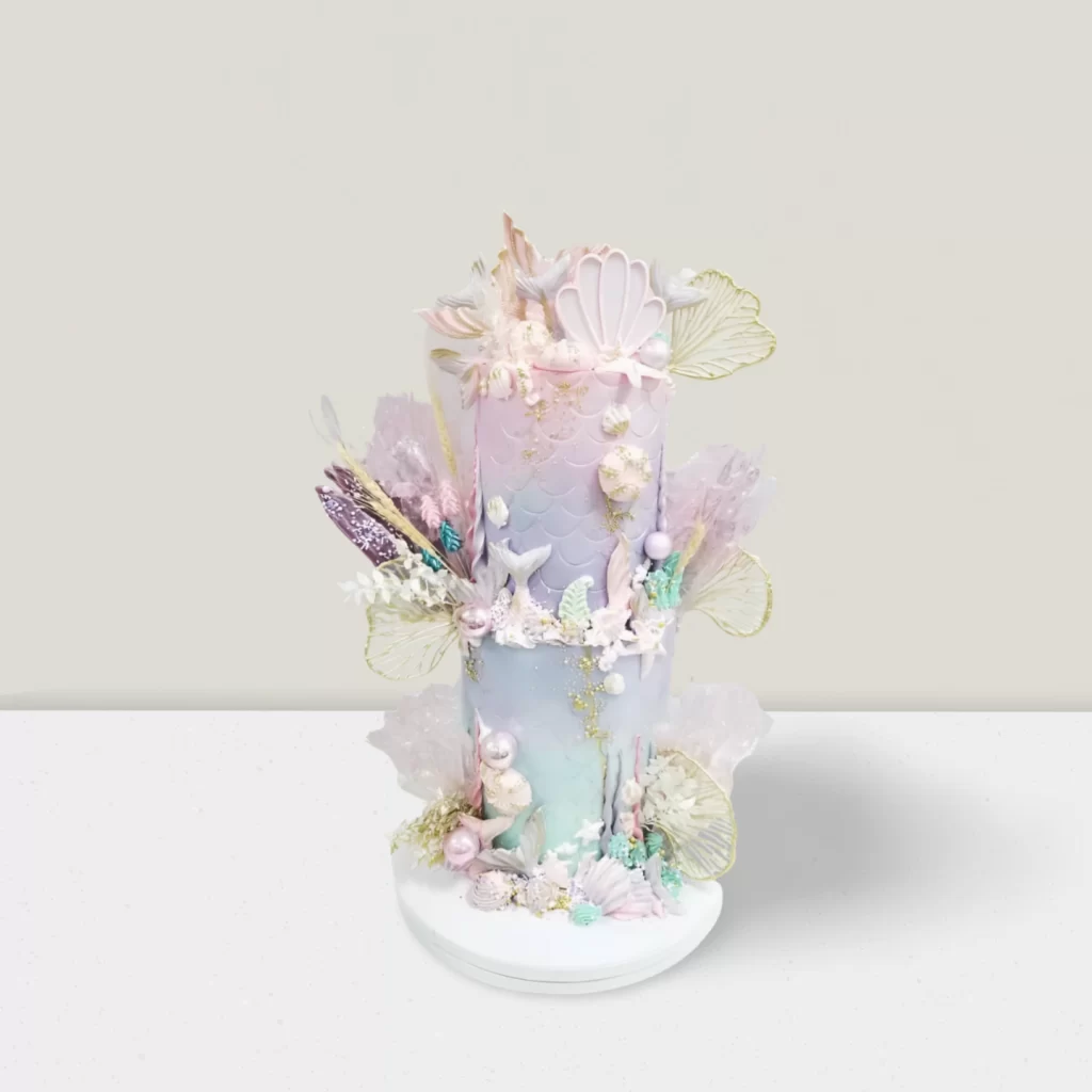Mermaid and Dry Flower 2 Tier Pastel Cake dubai