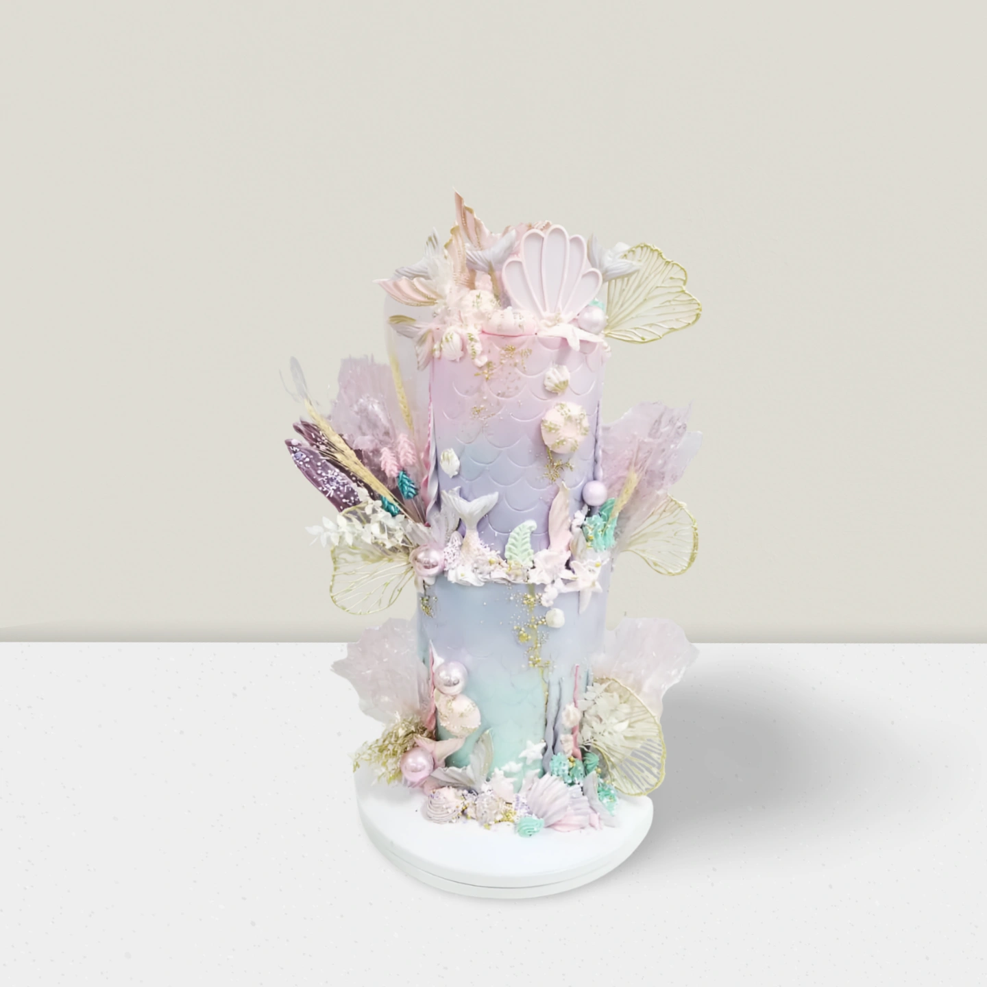 Mermaid and Dry Flower 2 Tier Pastel Cake dubai