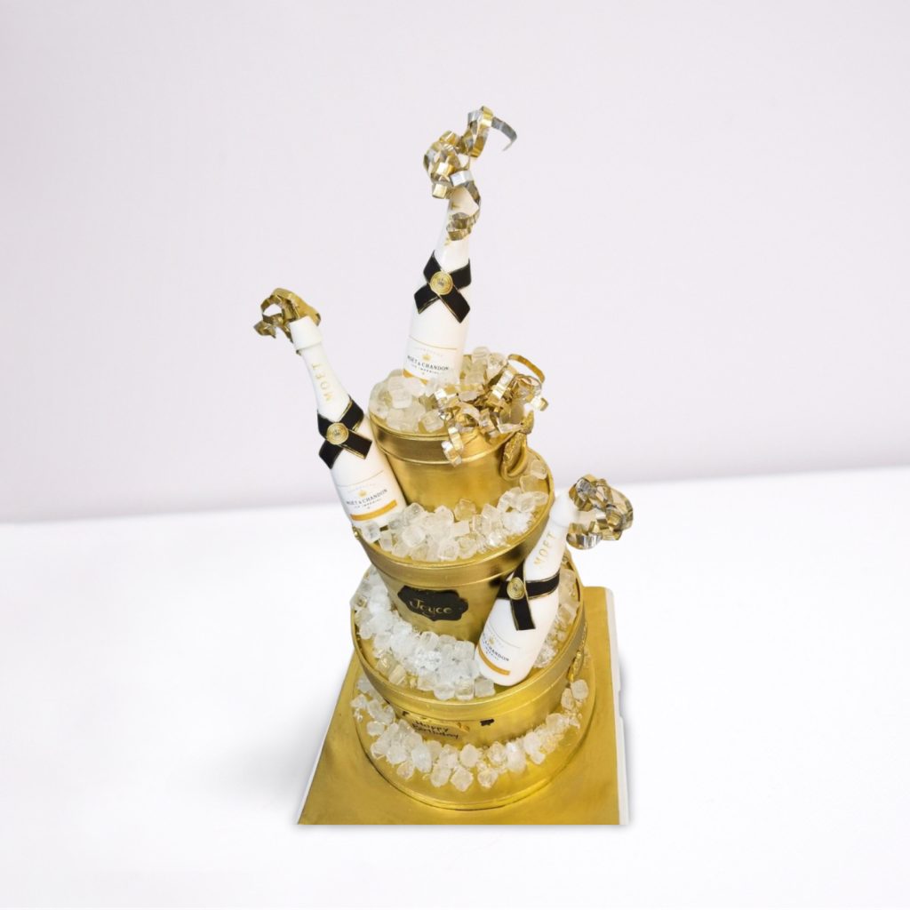 Moet & Chandon Celebration Cake - Luxurious 3-Tier Cake with Wine Bucket and Jelly Ice Cubes