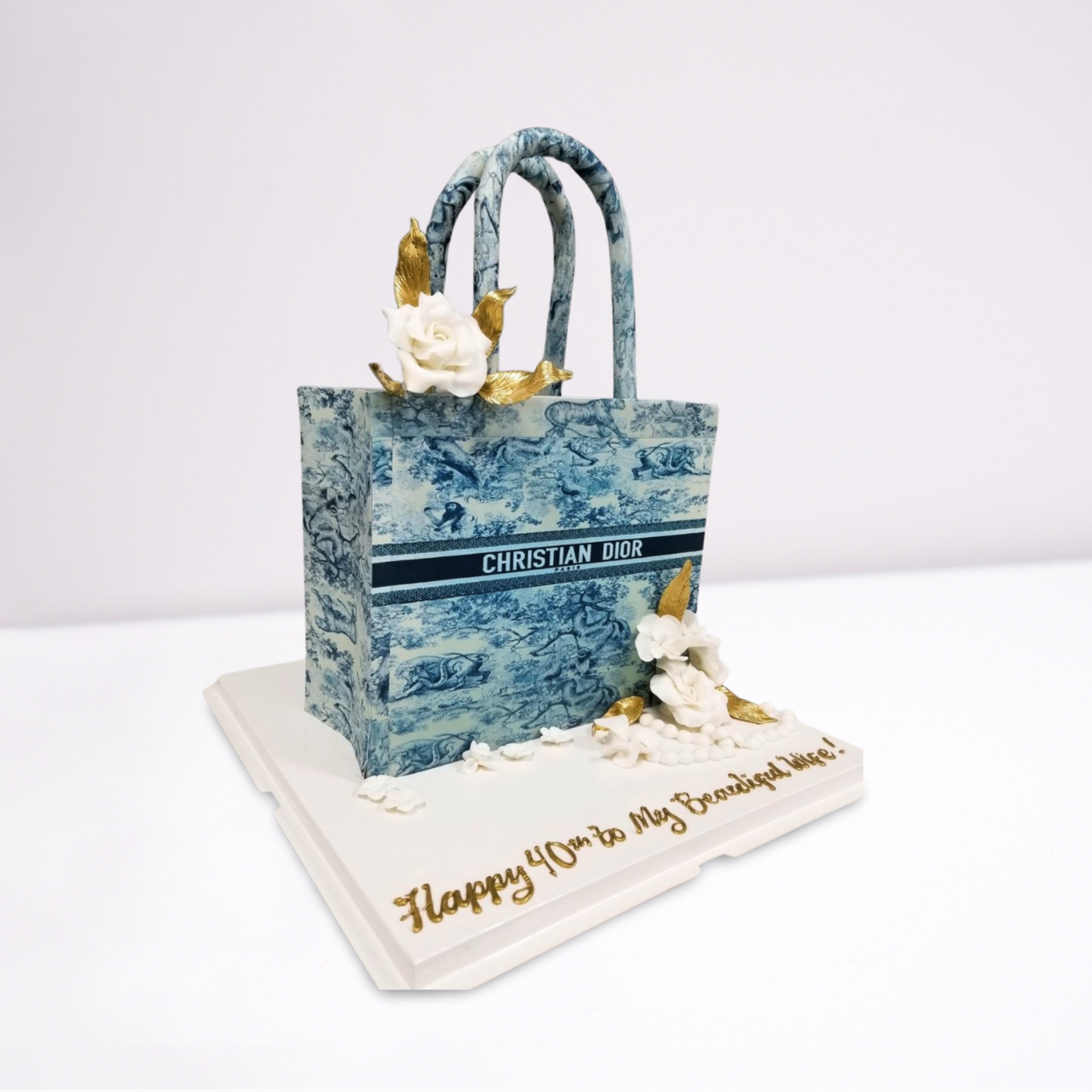 Dior Bag with Blue Print & Roses Cake Dubai