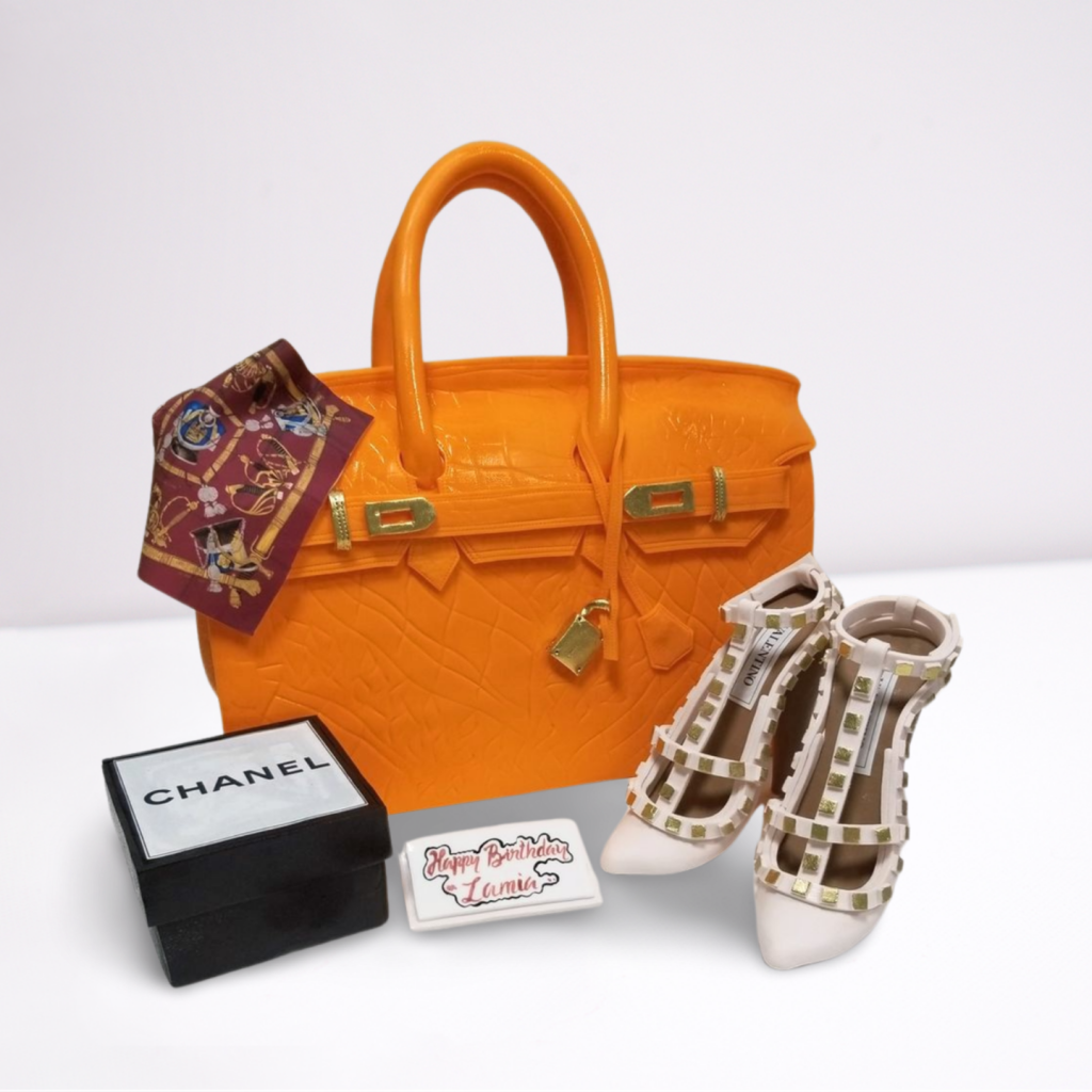 Ladies Handbag with Chanel Gift Box, Shoes, and Accessories Cake ? Chic and Stylish