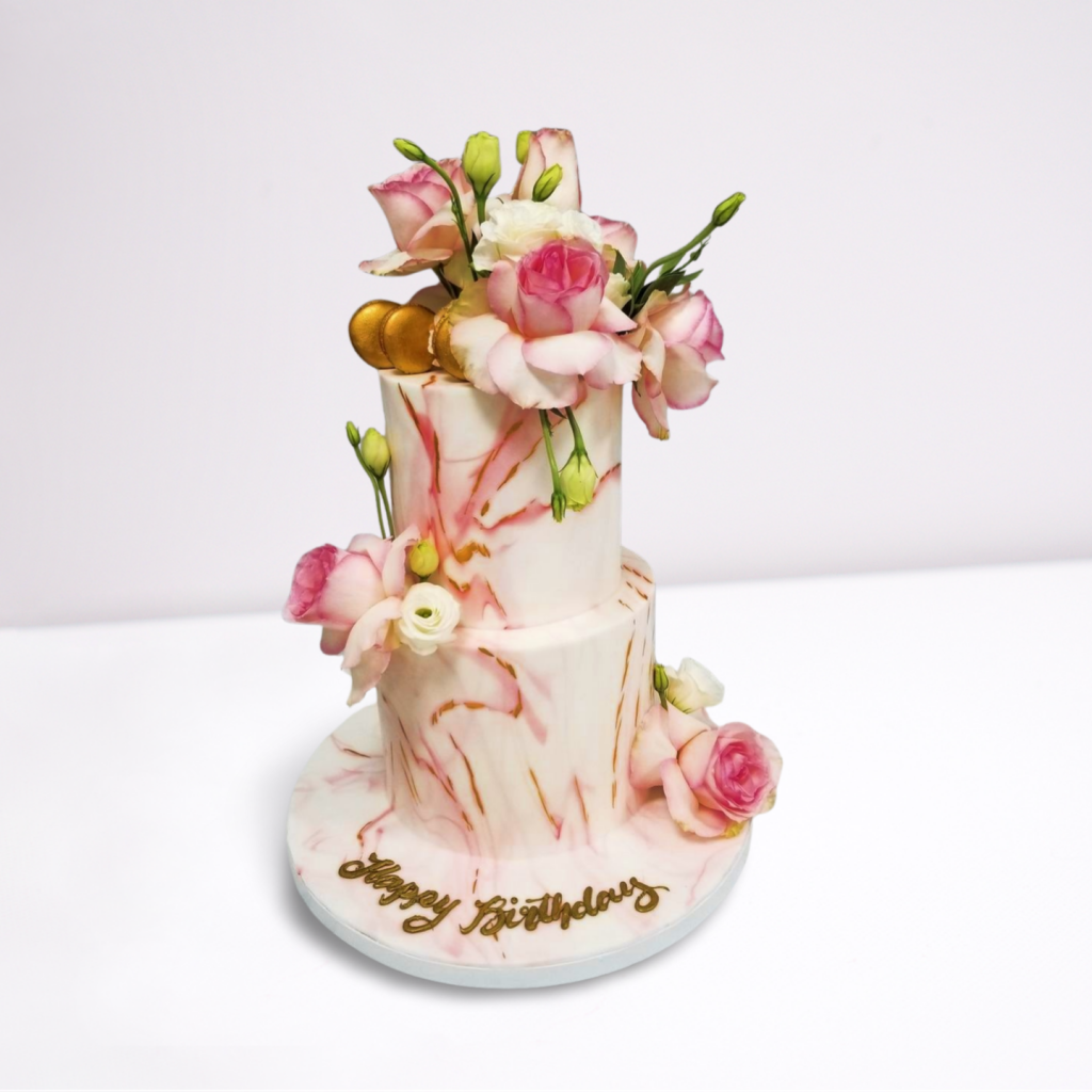 Marble Design with Roses Cake for Her ? Elegant and Timeless