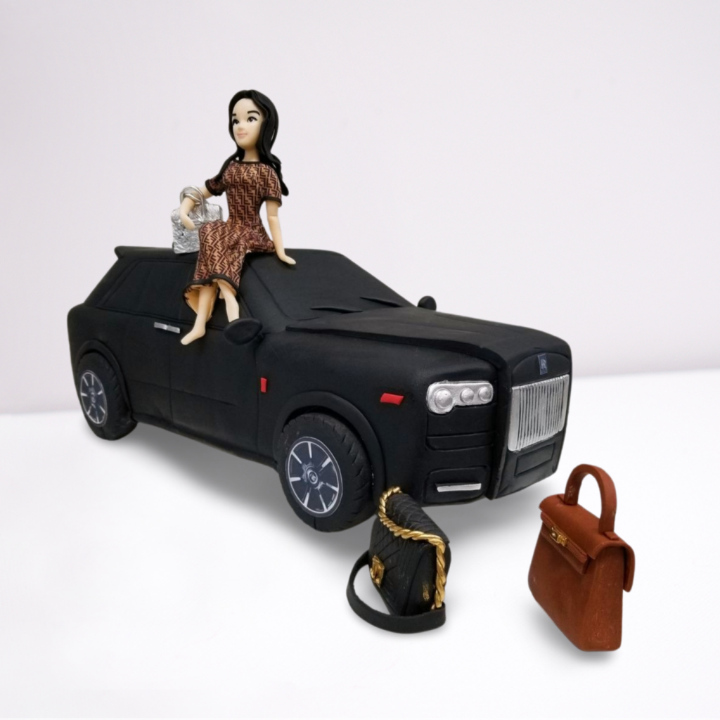 Rolls-Royce Cake with Girl and Fashion Bags ? Luxury and Style