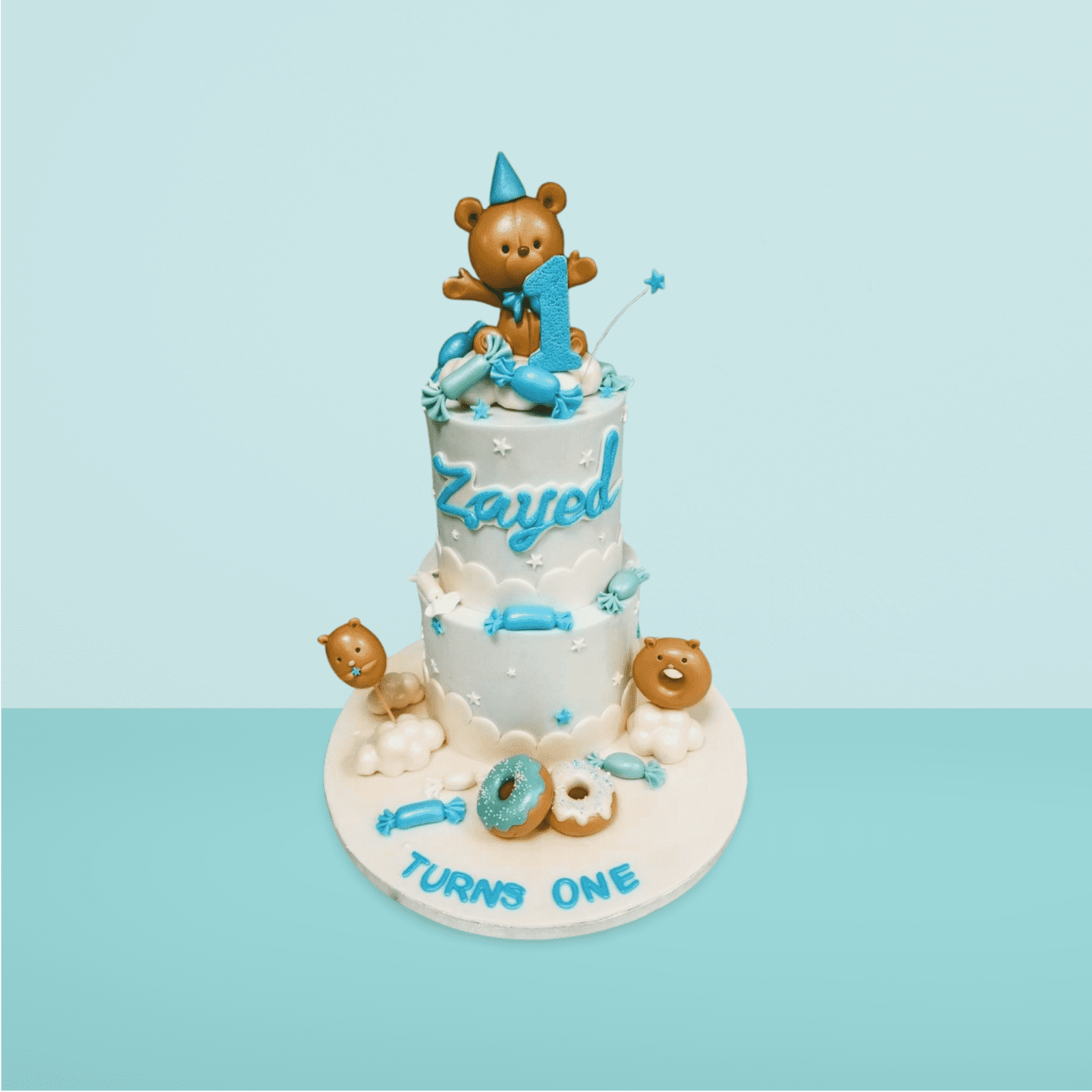 White_and_Blue_Teddy_Bear_2_Tier_Cake___Adorable_Elegance