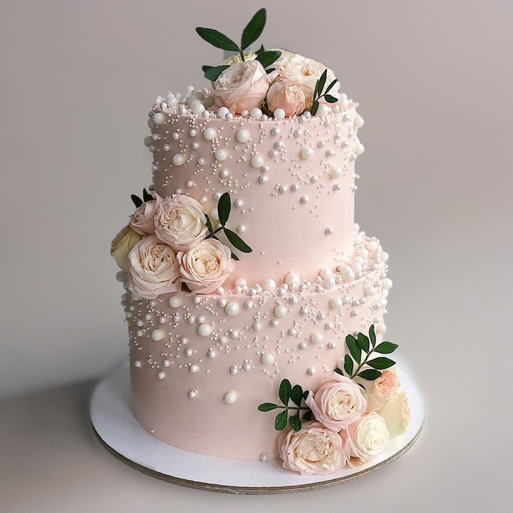 3 Tier White roses naked design cake engagement Wedding cake