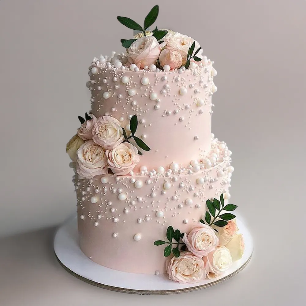 light-pink-with-rose-engagement-2-tier-cake