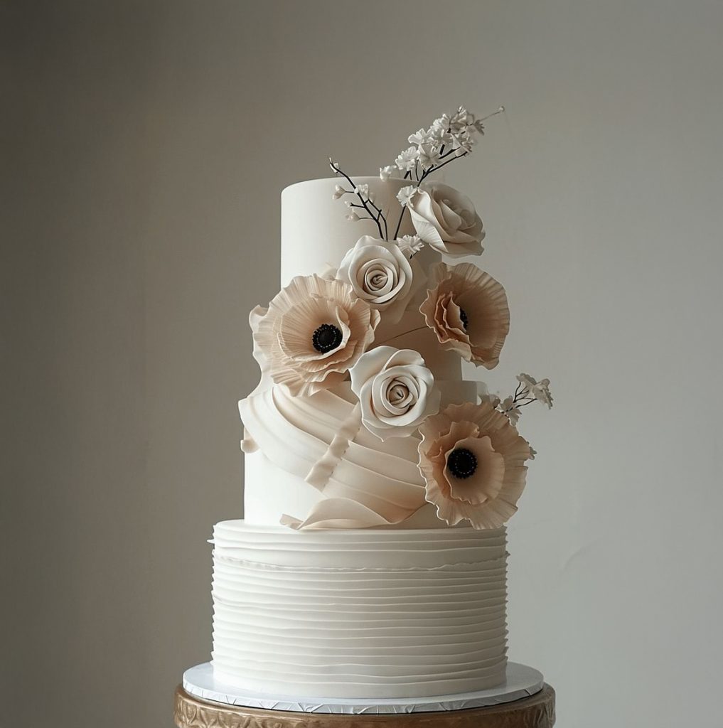 Three Tier White flower wedding cake